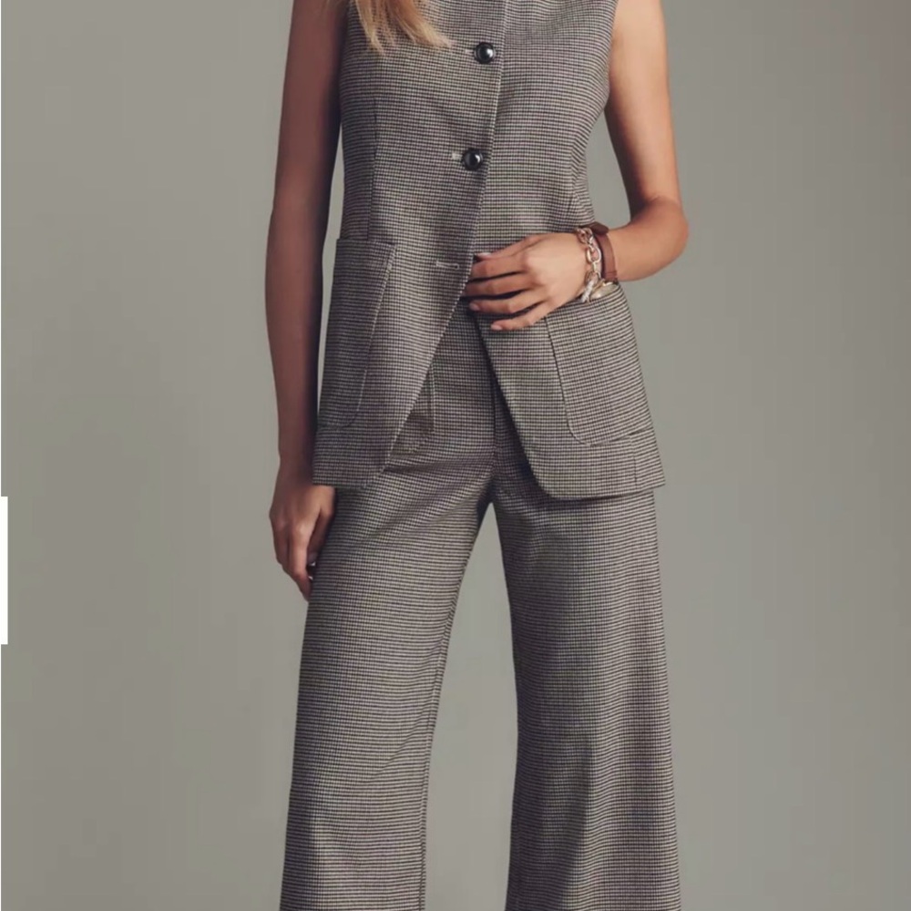 Anthropologie Gray Houndstooth Sleeveless Blazer Vest